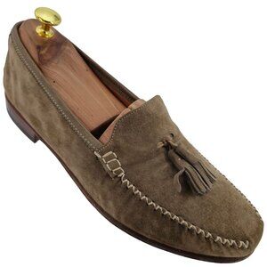 Vintage Salvatore Ferragamo Italy Dress Shoes Taupe Suede Tassel Loafers Men 8.5
